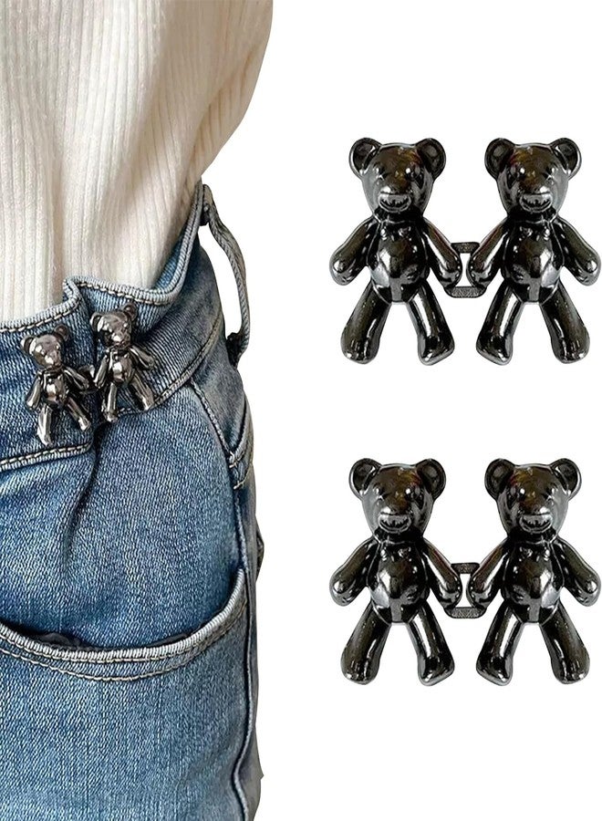 DROPOSALE Cute Bear Jeans Button Pins No Sew Detachable Waist Body Fit Tighten Buckles Perfect Girl's Gifts for Women Skirt Pant Jeans, Metal Pack Of 1 Pair (Black) - Image 1